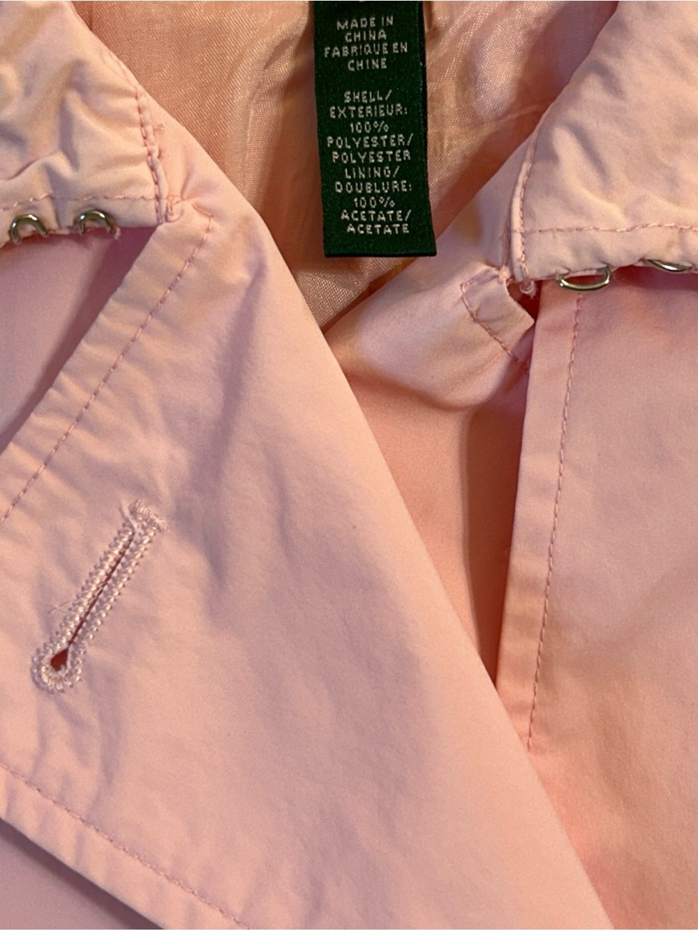 RLR Ralph Lauren Pink Trench Double Breasted Vented Belted Raincoat Large Flawed - Picture 8 of 14